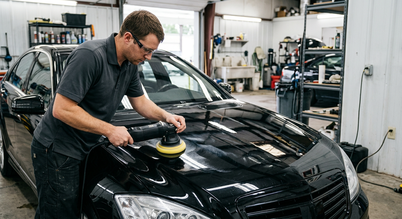 Polishing light scratches out of a black car hood