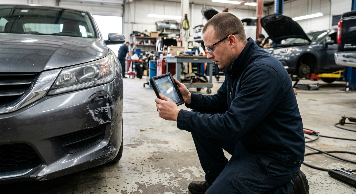 Documenting bumper damage with a tablet for an insurance claim